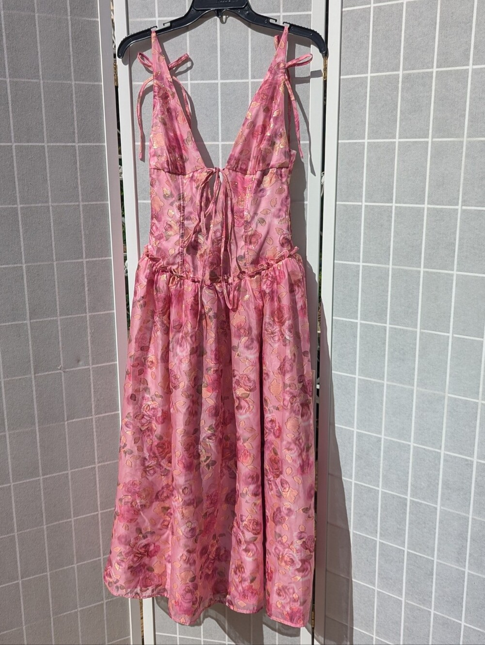 For Love And Lemons Blurred Roses Midi Dress Pink XS NWT